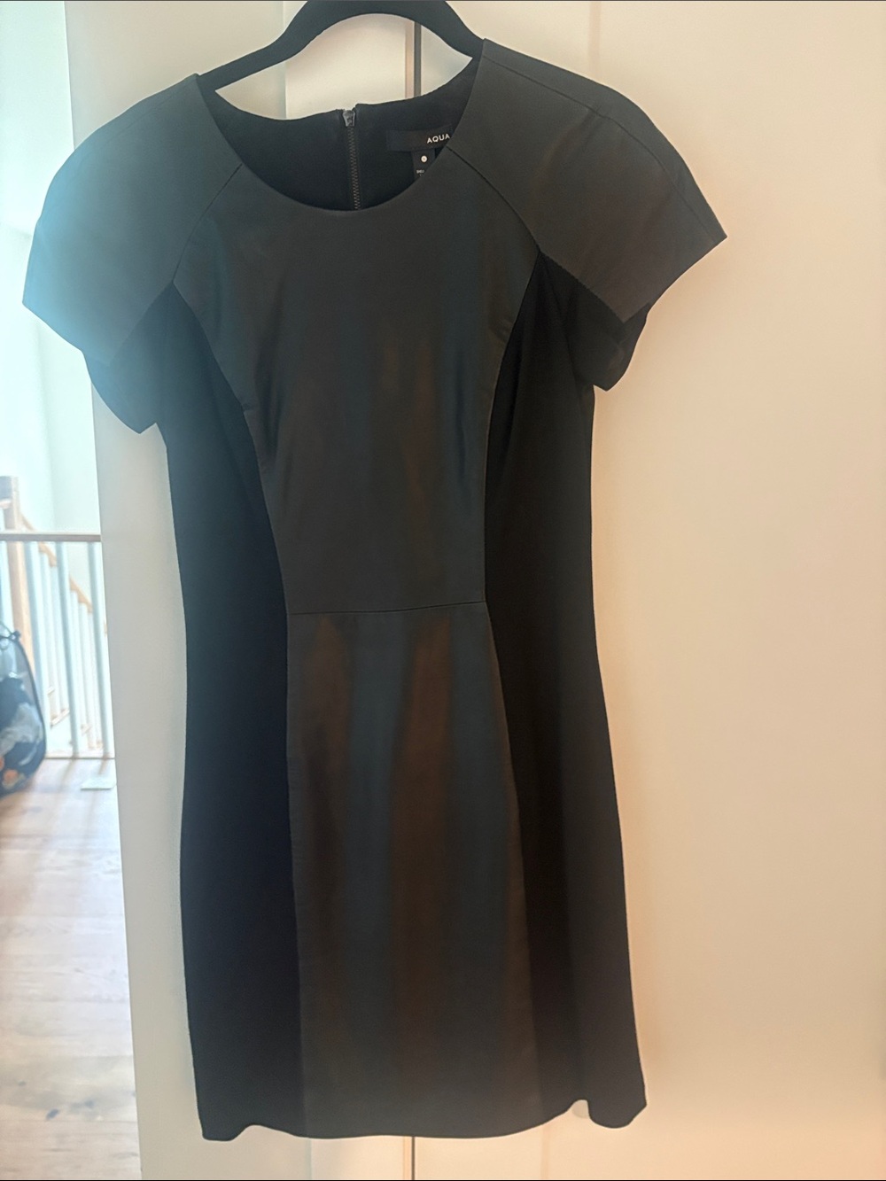 Aqua Black Panel Sheath Dress with Faux-Leather Accents